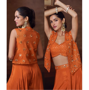 Burnt orange palazzo set with short mirror jacket