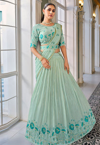 Pista Green A line georgette Lehenga with belt