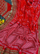 Red printed bandhani saree