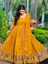 Yellow embroidered anarkali set
