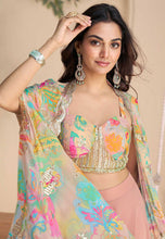 Embroidered chinon silk palazzo set in peachy pink