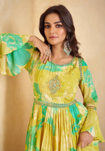 Scarlet - lime green chinon anarkali