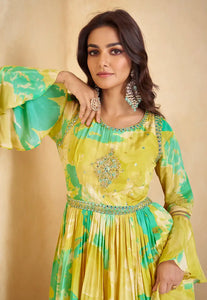 Scarlet - lime green chinon anarkali