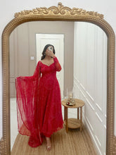 Red bandhani printed anarkali suit