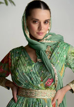 Scarlet - sea green chinon anarkali