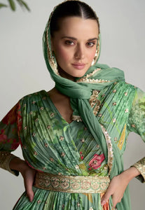 Scarlet - sea green chinon anarkali