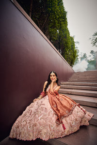 Rose gold fendi silk Lehenga