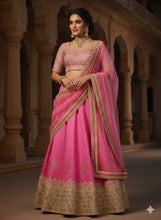 Pink and gold silk lehenga