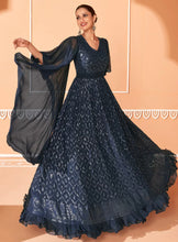 Janisha - chinnon blue sequin partywear anarkali