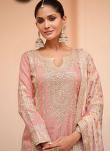 Baby pink silk floral salwaar kameez suit