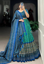 Tussar silk bandhej and ajrakh print Lehenga in sea green (skirt stitched)