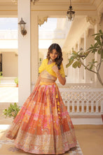 Indo western style Russian silk readymade Lehenga in yellow