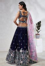 Navy blue Lehenga with floral dupatta