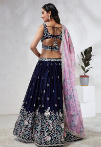 Navy blue Lehenga with floral dupatta