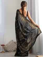New sequence saree in black, red and wine