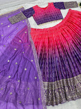 Ombre shaded bandhej print purple and pink Lehenga