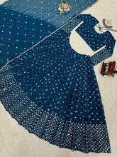 Blue flary thread work Lehenga (long sleeves + plus size)