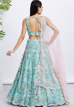 Turquoise blue embroidered floral Lehenga