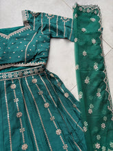 Green chinon silk Lehenga, readymade