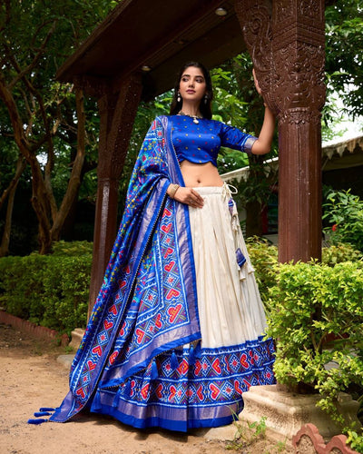 Tussar silk Lehenga with patola print in royal blue