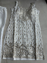Pastel collection - white chine sequins mirror look embroidered sharara set