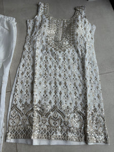 Pastel collection - white chine sequins mirror look embroidered sharara set