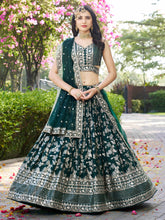 Dola silk jacquard Lehenga in green