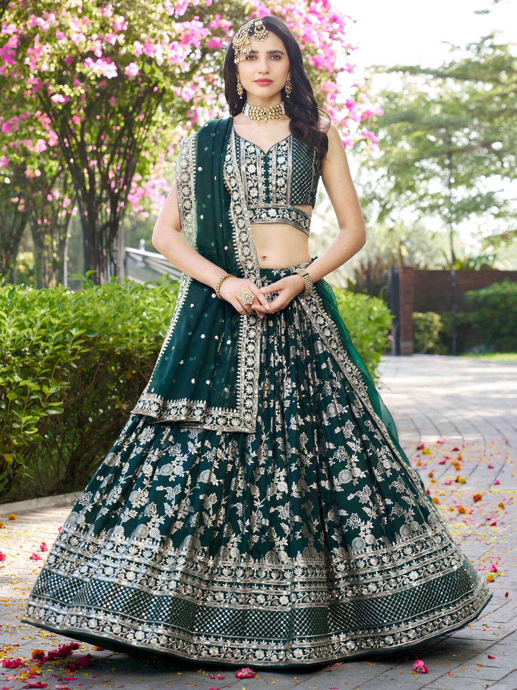 Dola silk jacquard Lehenga in green