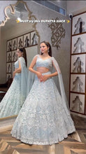 Sky blue sequins and thread partywear Lehenga