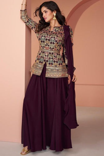 Janisha readymade - wine embroidered jacket and palazzo