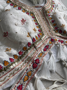 Elegant white embroidered Chaniya Choli with colourful dupatta