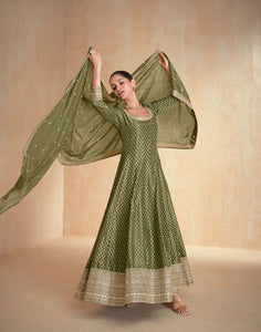 Green silk anarkali