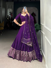 Chanderi silk plain Lehenga in dark purple (skirt stitched)