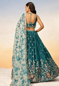 Teal blue chiffon Lehenga