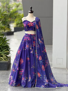Violet floral organza silk readymade Lehenga