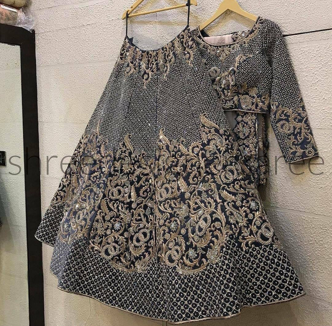 Siya dusty blue Lehenga (blouse stitched)