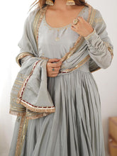 Chinon silk grey anarkali set