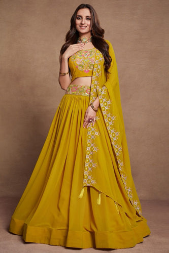 Blooming georgette plain skirt yellow Lehenga