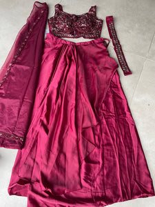 Burgundy skirt set with cape