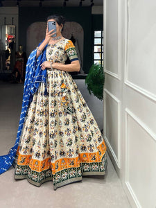 Traditional pure cotton with leheriya dupatta (skirt stitched)