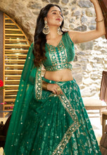 Emerald green dola silk jacquard Lehenga