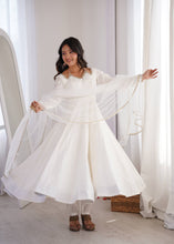 Roman silk chanderi anarkali in off white