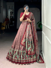 Tussar silk printed and iconic lehenga in maroon (skirt stitched)