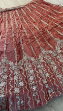 Peachy pink chiffon zari embroidered lehenga
