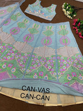 Aqua tonal chine sequins and mirror work Lehenga