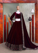 Elegant velvet maroon sequinned Lehenga