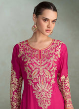 Pink and orange chinon embroidered palazzo suit