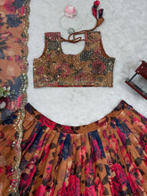 Floral shaded organza silk lehenga in brown
