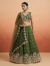 Mehendi green chinon embroidered Lehenga