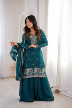 Crunchy silk teal palazzo set